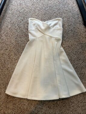 Francesca’s Strapless Cream Textured A-Line Dress